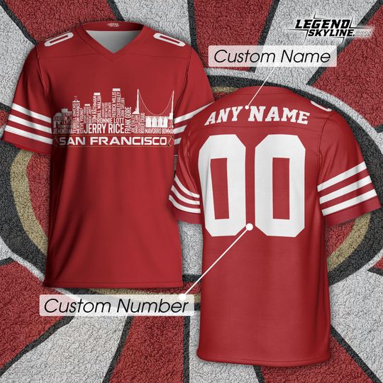 Discover San Francisco Custom Football Jersey Greatest Of All Time Team Legends, San Francisco City Skyline Shirt, Personalized Name Number