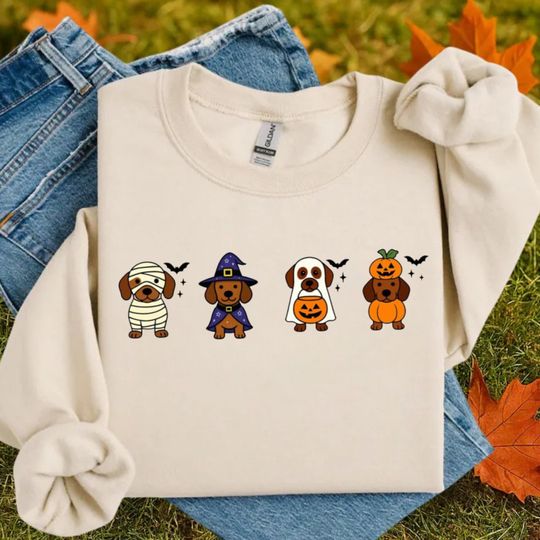 Discover Halloween Dachshund Ghost Sweatshirt Funny Dog Graphic Tee