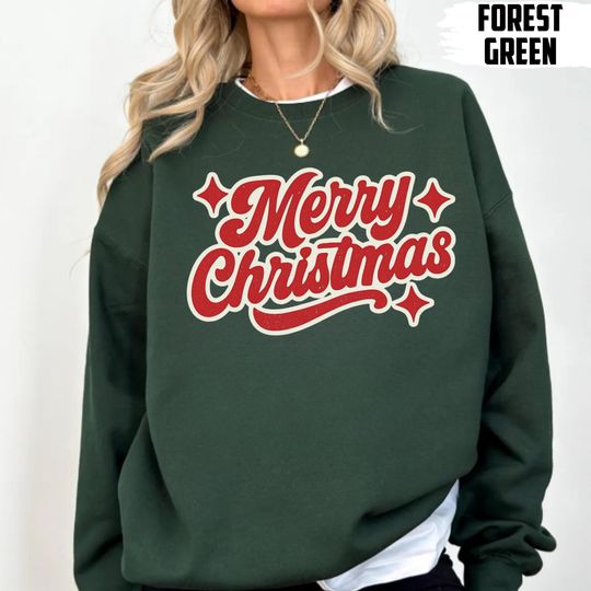 Discover Retro Merry Christmas Sweatshirt, Merry Christmas Family Shirt, Womens Christmas Sweatshirt, Holiday Sweater, Merry Christmas Gift Hoodie
