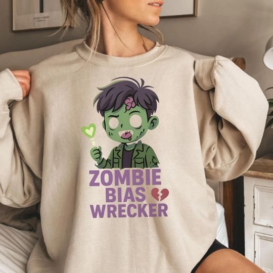 Discover Zombie Bias Wrecker Sweatshirt, K-Pop Cute Zombie Halloweentown Hoodie, Spooky Season Sweatshirt, Zombie Island Hoodie, Scary Zombie Sweat