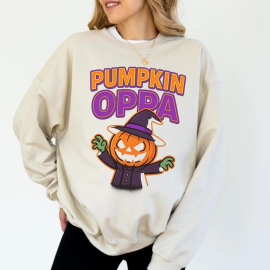 Pumpkin Oppa Sweatshirt, Kpop Halloween Sweatshirt, Cute Spooky Pumpkin Crewneck, Fall Korean Aesthetic Hoodie, Halloween Gift for Kpop Lover