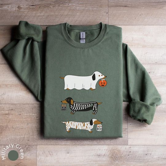Dachshund Halloween Sweatshirt, Halloween Hot Dog Sweatshirt, Wiener Dog Sweatshirt, Funny Sausage Dog, Striped Sweatshirt Dog Lover Gift