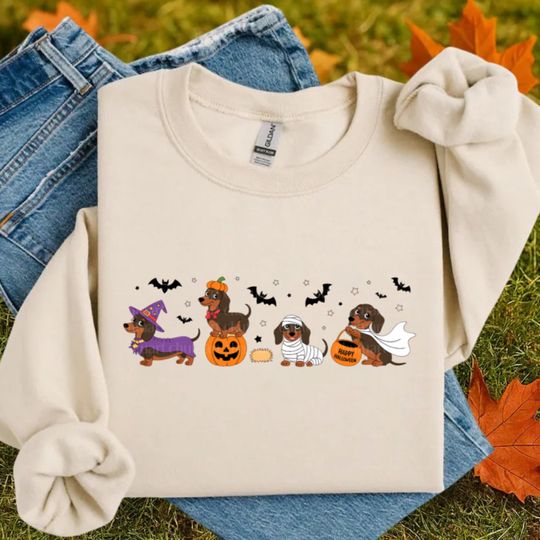 Discover Dachshund Shirt Halloween Dachshund Shirt, Halloween Cute Dog Shirt, Cute Ghost Dogs Halloween Shirt, Funny Halloween Shirt dog lover hoodie