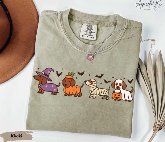 Discover Comfort Colors Halloween Dachshund Shirt, Funny Dog Halloween Shirt, Cute Ghost Dogs Shirt, Pumpkin Witch Dog Shirt, Spooky Season Gift