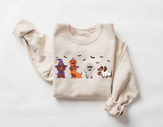 Discover Dachshund Halloween Sweatshirt, Funny Dog Halloween Shirt, Cute Ghost Dogs Shirt, Pumpkin Witch Dog Shirt, Spooky Season Dog Lover Gift