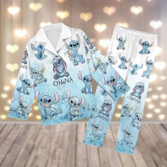 Discover Cute Stitch Holding Scrump Ohana Means Family Lilo & Stitch Pajamas Set