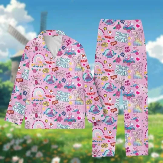 Discover Funny Piglet Winnie The Pooh Summer Trip 2025 Magic Kingdom Pajamas Set