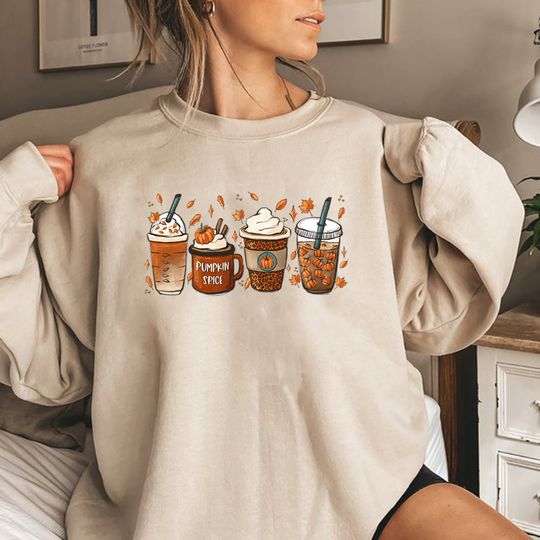 Discover 2025 Fall Coffee Sweatshirt for Women Thanksgiving Sweater Fall Crewneck Pumpkin Spice Hoodie Halloween Shirt Long Sleeves Top