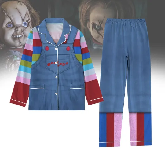Scary Chucky Doll Cosplay Costume Child's Play Halloween Gift Pajamas Set