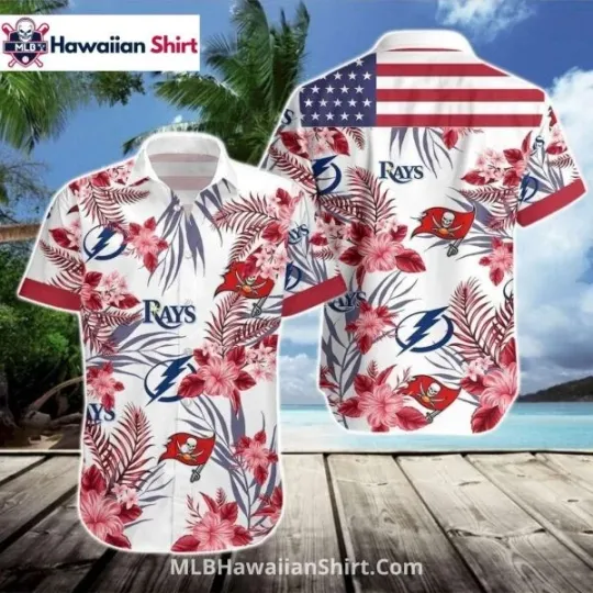 Floral USA Flag Taamppa Baay Raays Hawaiian Shirt With Bucs And Bolts, Gift for Fan