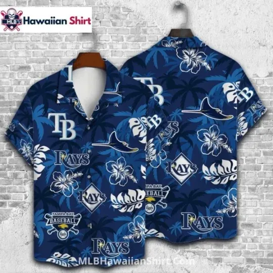 Discover Dark Blue Floral Taamppa Baay Raays Aloha Hawaiian Shirt With Logos, Gift for Fan