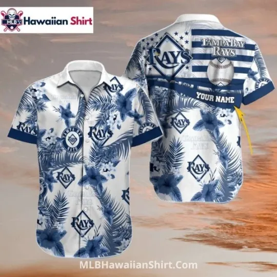 Discover Blue Floral Flag Taamppa Baay Raays Aloha Hawaiian Shirt Custom Name, Gift for Fan