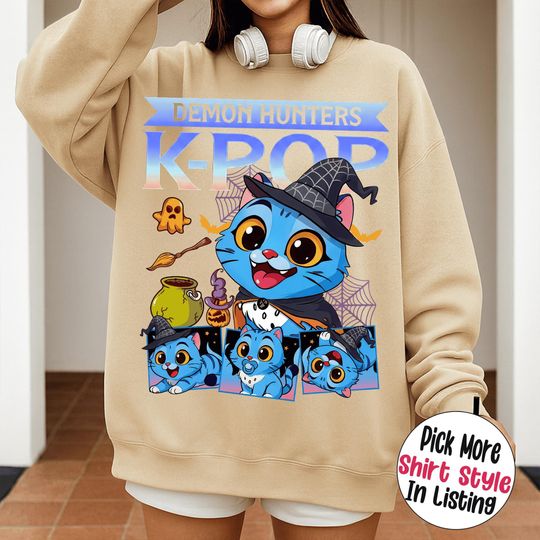 Discover Kpop Demon Hunter Tiger Witch Halloween Shirt, Derpy Tiger Huntrix Costume Tee, Spooky Animal Shirt for Kpop Fans, Group Gift Outfit