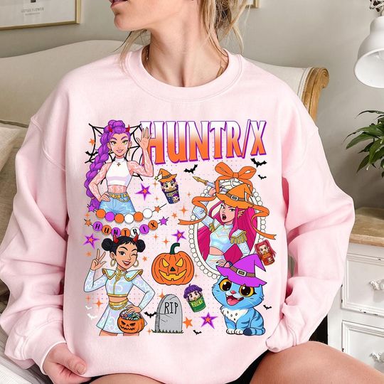 Spooky Huntrix Halloween Sweatshirt, Kpop Demon Hunters Sweatshirt, Saja Girls Sweatshirt, Derpy Tiger, Huntrix Merch, Anime Lover Sweatshirt