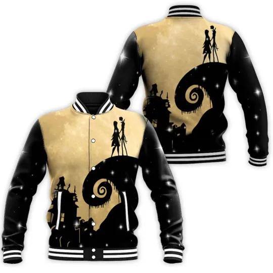 Discover Jack And Sally On Spiral Hill Nightmare Before Christmas Baseball Jacket