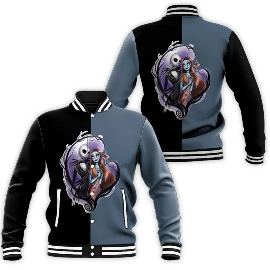 Nightmare Before Xmas Jack Skellington & Sally Lovers Fan Gift Baseball Jacket