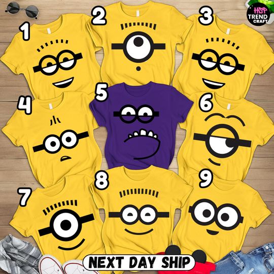 Personalised Minion Family Group Shirt, Cute Minion Birthday Funny Shirt, Cute Cartoon Character Top Minion Lover Funny the Minion Tee