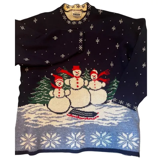 Adele Knitwear Vintage Women's Sweater Navy Blue Snowman Holiday 20W
