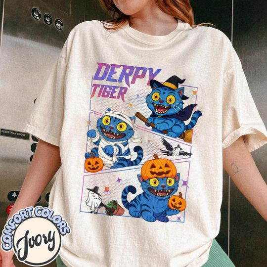 Kpop-Demon Hunter Shirt, Halloween Tiger-Derpy TShirt, Pumpkin Fall Vibes, Hunter Merch, Comfort Colors Shirt, Anime T-Shirt, Gift Idea