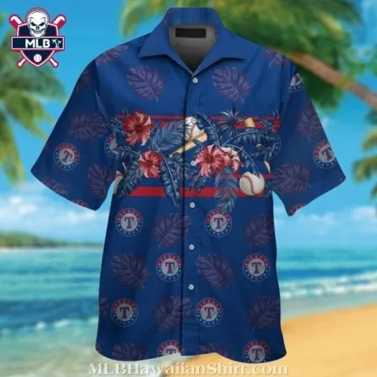 Texas Ranggerrs Tropical Baseball And Palm Hawaiian Shirt, Gift for Fan