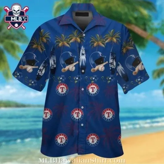 Texas Ranggerrs Nautical Palm And Baseball Hawaiian Shirt, Gift for Fan