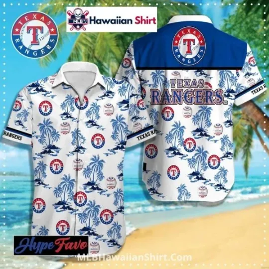 Discover Texas Ranggerrs Hawaiian Shirt With Palm Trees And Blue Trim, Gift for Fan
