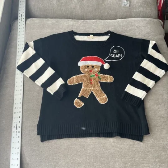 Discover Ugly Christmas Sweater Gingerbread Man "Oh Snap" size XL Black