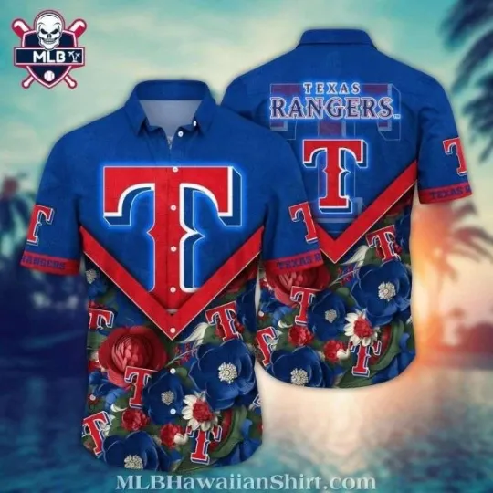 Texas Ranggerrs Bold Blue Floral Hawaiian Shirt, Gift for Fan