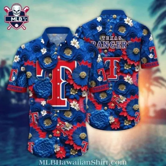 Texas Ranggerrs Royal Blue Floral Festive Hawaiian Shirt, Gift for Fan