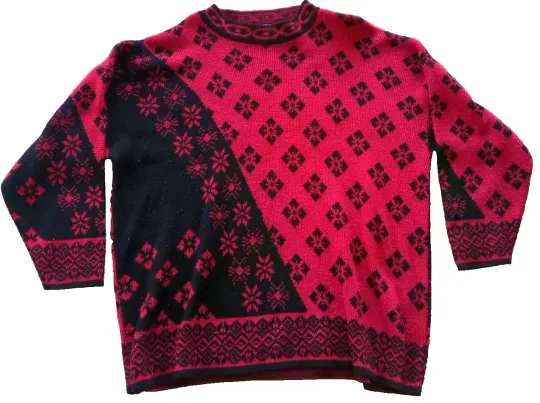 Discover Vintage Ugly Christmas Sweater BLACK AND RED SNOWFLAKE Design Size 22W