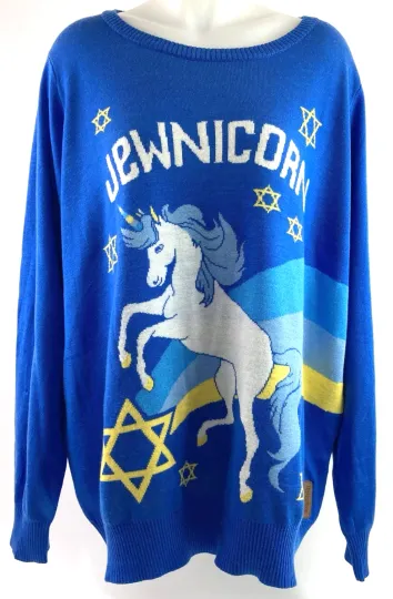 Tipsy Elves Blue Ugly Christmas Sweater Unisex Unicorn XXL Jew Jewincorn Pony
