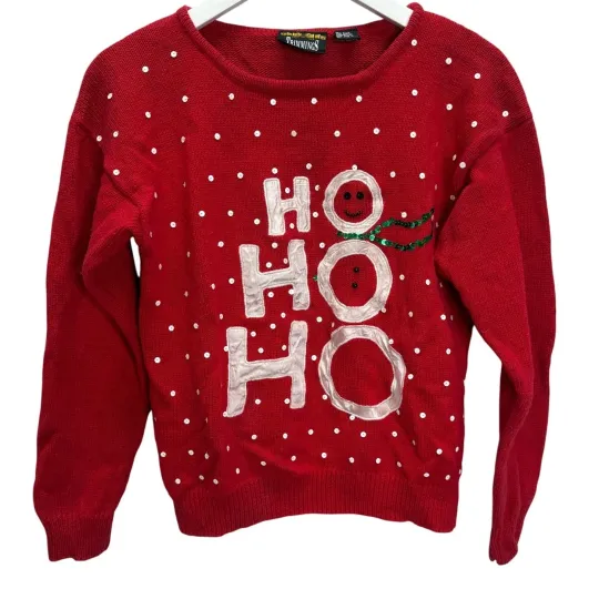 Discover Vintage Trimmings HO HO HO Christmas Sweater Size S Sequins Snowman Ugly Party