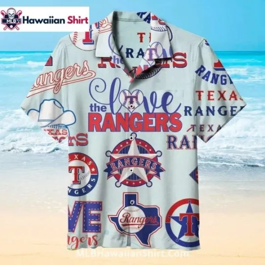 Discover Texas Ranggerrs Aloha Hawaiian Shirt With Love And Logo Typography, Gift for Fan