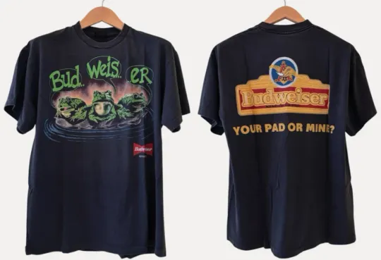 Budweiser 1995 Vintage Frog T-Shirt Double Sided Beer Logo 90s Single Stitch