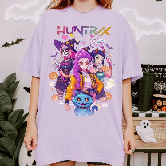 Discover Comfort Colors Kpop Huntrix Halloween T-shirt, Huntrix Put A Spell On Me Shirt, Kpop Demon Hunters Mira, Rumi, Zoey, Derpy Tiger Tee