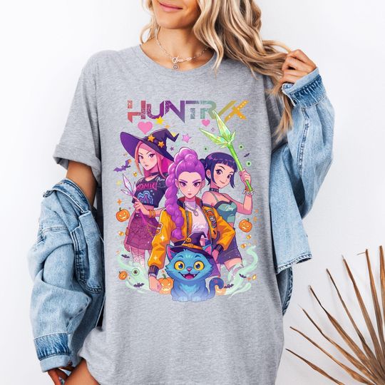 Discover Kpop Huntrix Halloween T-shirt, Huntrix Put A Spell On Me Shirt, Kpop Demon Hunters Mira, Rumi, Zoey, Derpy Tiger Tee, Gift for Huntrix fans