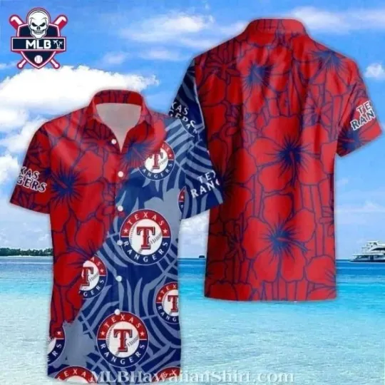 Red And Blue Texas Ranggerrs Emblem Hawaiian Shirt, Gift for Fan