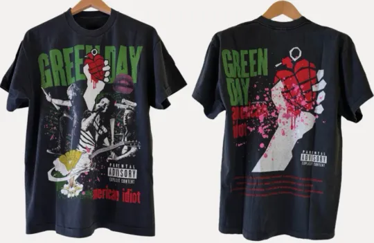 VTG Green Day American Idiot Band T-Shirt Men’s  Double Sided Black