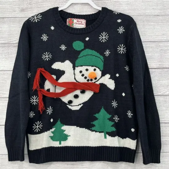 Ugly Sweater Unisex 3D Snowman Carrot Scarf Black Sz S Holiday Christmas Winter