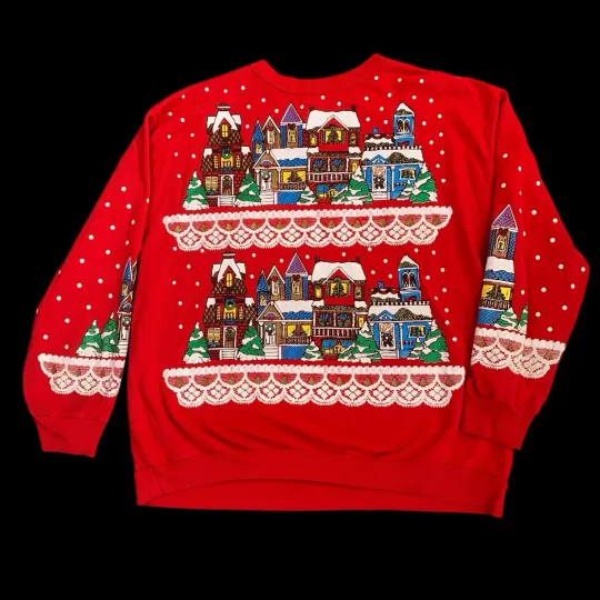 Discover Vintage Christmas On Main Street Holiday Sweatshirt Ugly Christmas Sweater Large