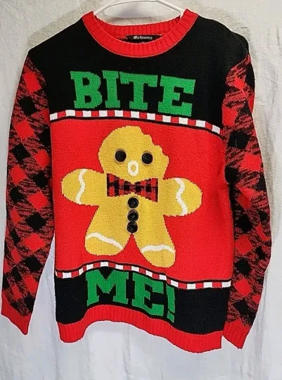 Discover #followme Womens Ugly Christmas Sweater Gingerbread Man "Bite Me" Knit