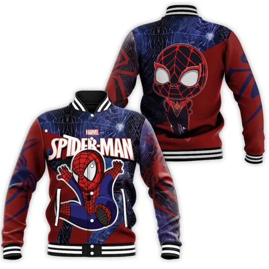 Discover Cute Chibi Superheroes Spider Man Gift For Him Dad Grandpa Baseball Jacket