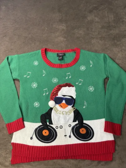 Discover Penguin Ugly Christmas Sweater Holiday Party Hooked Up Green Red Medium M