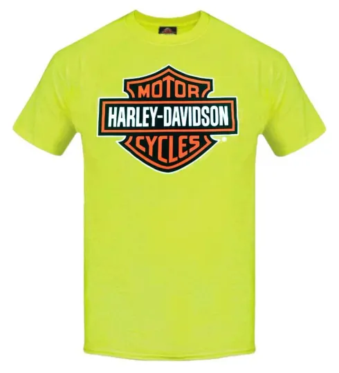 Discover H Davidson Men's Elongated Bar & Shield Safety Green T-Shirt
