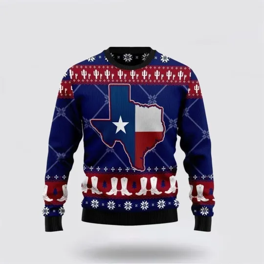 Discover Texas Map Symbols Pattern Ugly Christmas Sweater, Happy Holiday Sweater Gift