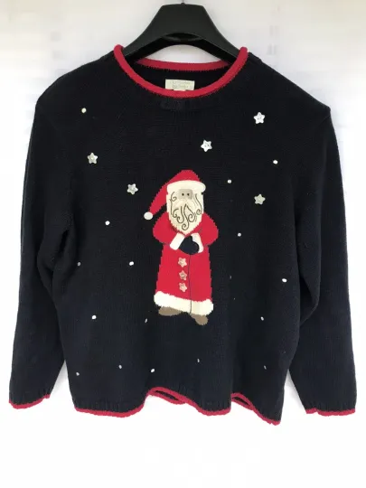 Discover Christopher Banks Holiday Santa Sweater Womens Size XL Black  Christmas Ugly ?