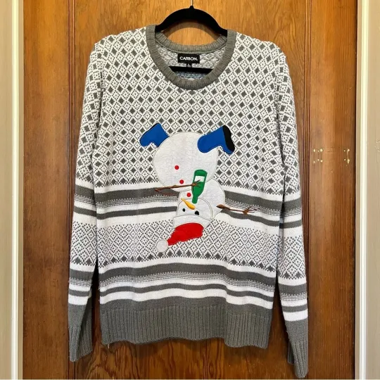 Discover Carbon Drunk Snowman Ugly Funny Christmas Sweater Large EUC