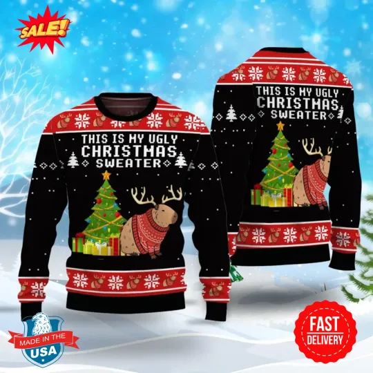Discover Capybara Ugly Christmas Sweater, Capybara Holiday Ugly Christmas Sweater