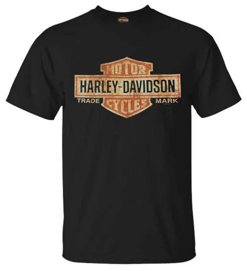 Discover H Davidson Men's Distressed Bar & Shield Black T-Shirt
