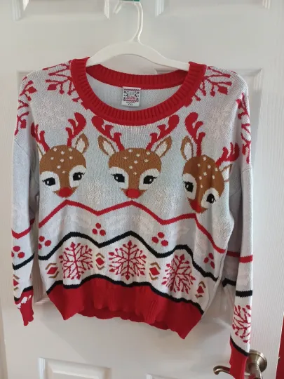 Discover Christmas Holiday Ugly Sweater Size 2XL Ruldolph Light Blue, Red, White